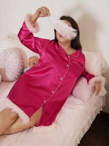 SweetSlumber Camisón abierto de talla grande con parches de plumas