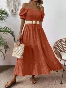 EMERY ROSE Vestido maxi para mujer con panel fruncido y decoración de volantes en el bajo - Color caoba - Ver 6