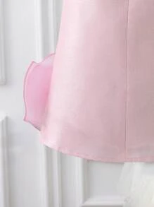SHEIN Young Girl' Spring/Summer Solid Color Elegant High-End 3D Floral A-Line Dress, Made Of Soft Rose Chiffon Material