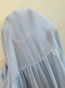 SHEIN Clasi Đầm chữ A xẻ eo cao cổ chữ V tay cánh dơi màu trơn cỡ lớn cho nữ - Màu xanh lam - Xem 6