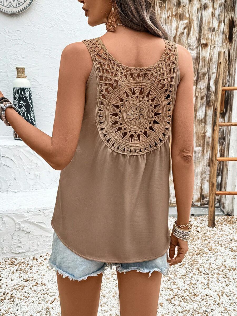 SHEIN LUNE Women Lace Backless Sleeveless Tank Top