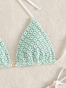 Swim Mod 夏季两件套比基尼泳装，配有细肩带和侧系带三角裤，简约休闲，适合日常穿着 - 綠色 - 查看 5