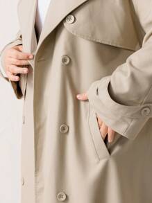 Aralina Curve Khaki Plus Size Waist Tie Trench Coat - Green - View 3