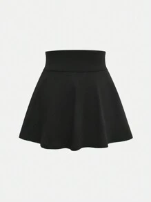 SHEIN Tween Girl Casual Sports High Elasticity Comfortable Criss-Cross Waist Ruffle Hem Skort With Phone Pocket, Black, Spring/Summer - Black - View 3