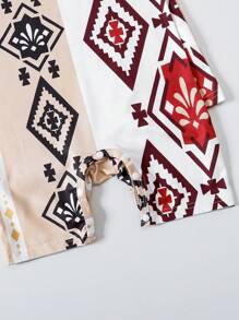 1pc Baby Boys Beige & White Contrast Color Short Sleeve Romper With Pocket, Print, Round Neck Casual Outfit (2 Pieces Set Sold Separately) - Multicolor - View 7