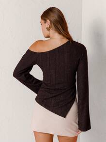 Aralina Suéter de manga larga acanalado con bajo asimétrico, nuevo para Año Nuevo - Gris - Ver 2