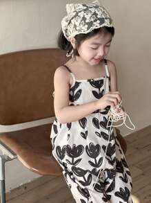 DAZY Young Girl Floral Print Wide Leg Casual Jumpsuit Vacation - White - View 2