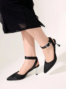 CUCCOO CHICEST Women's Pointed Toe High Heel Rhinestone Buckle Pumps For Christmas And New Year Holiday Vibe Fall And Winter - Black - View 4