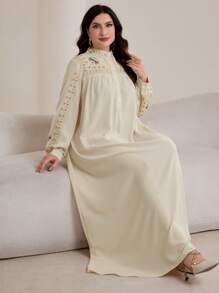 Graceveil Plus Size Women Arabic Embroidery Loose Dress Shirt Modest