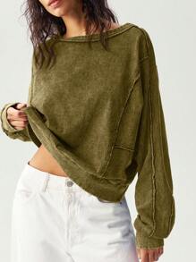 Bohemela 休闲纯色针织圆领长袖宽松女士 T 恤