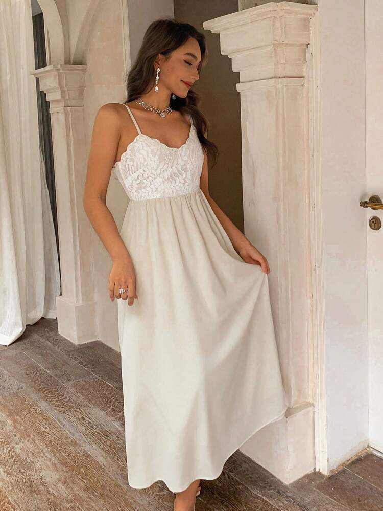 Lace Patchwork Slip Dress, Mid-Length Casual Dress For Women Prom Dress Sundress,Formal Women Dresses