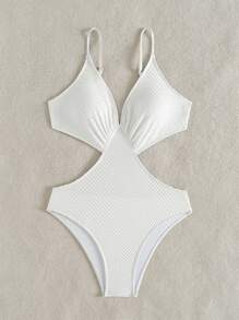 SHEIN VCAY 1 件简约纯白色泳衣，适合海滩度假 - 白色 - 查看 3