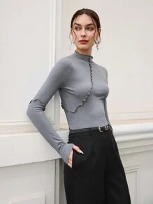 BizChic Grey High Neck T-Shirt Base Layer, Commute Wear For Women, New Year Party, Valentine's Day Date Outfit