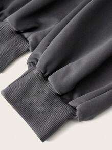 SHEIN EZwear Women Gray Letter Print Drawstring Waist Jogger Pants - Dark Grey - View 5