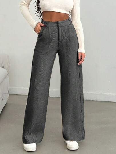 RueChic Damen einfarbige Hosen mit hoher Taille und weitem Bein