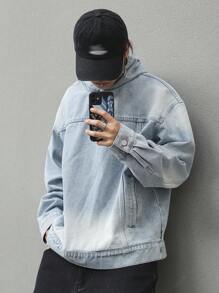 Manfinity EMRG Men's Light Blue Washed Denim Casual Loose Drop Shoulder Pullover Sweatshirt - Light Wash - View 6