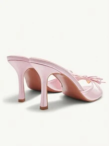 CUCCOO CHICEST Pink PU Leather Women's Pointed Toe Metal Pendant Decor High Heel Mules Elegant Shoes Wedding Shoes Summer Shoes Bride Shoes - Pink - View 12