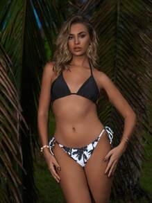 SHEIN Swim Women Beach Party Coconut Tree Print Vest Cover-Up And Printed Bikini Set For Summer - Multicolor - View 6