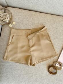 INAWLY Quần short túi đơn sắc thường ngày dành cho nữ, đa năng - Màu Khaki - Xem 4