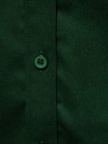 Manfinity Mode Men's Solid Color Pocket Single Breasted Casual Long Sleeve Shirt - Dark Green - View 6