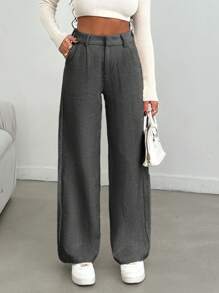 EURMUSE Women Solid Color High Waist Wide Leg Pants - Black and White - View 4