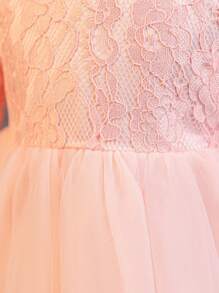 Glamorique Kids Baby Girl Lace Long Sleeve Tulle Puff Dress, Satin Wedding Flower Girl Dress, Christening Gown - Pink - View 4