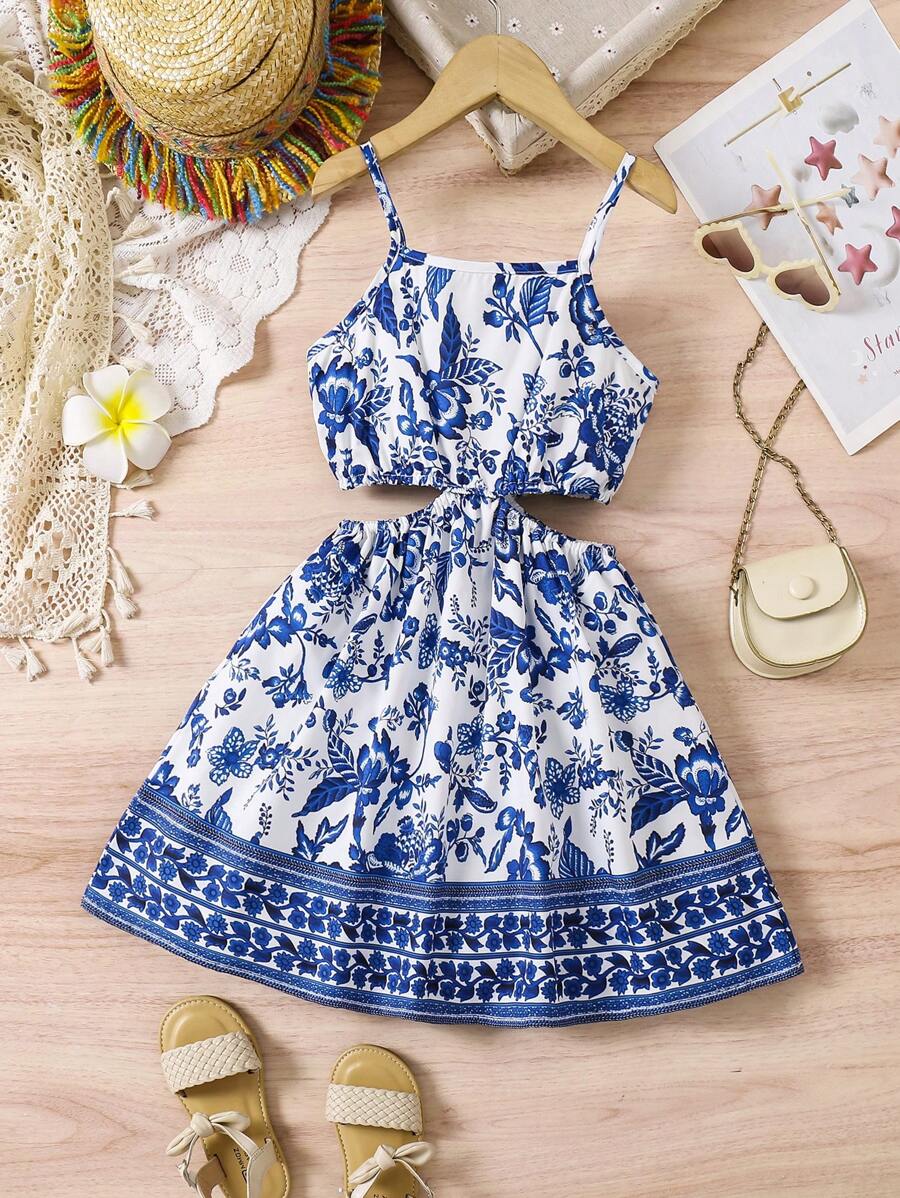 Elladie kids Young Girl Multi-Color Vacation Strap Dress - Blue - View 1