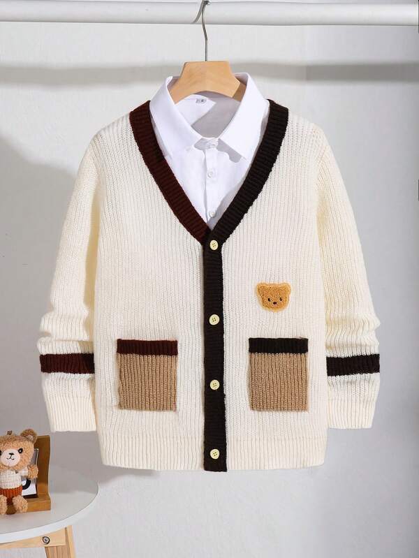 Tween Boy Casual Cute Cardigan Sweater Jacket, Suitable For Commuting, School, Everyday Casual Wear, And Sports
