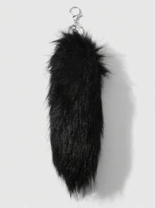 ROMWE Grunge Punk 1pc Y2K Stylish Gothic Fluffy Faux Tail Keychain, Dark Aesthetic Accessory, Suitable For Women, Daily Wear Or Holiday Gift, Halloween - Black - View 3