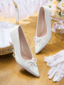CUCCOO HITCHD Zapatos de tacón alto de satén blanco con rhinestones en forma de lazo - Zapatos sexys, elegantes, casuales para vacaciones, fiesta, San Valentín, cita, boda y banquete para mujeres