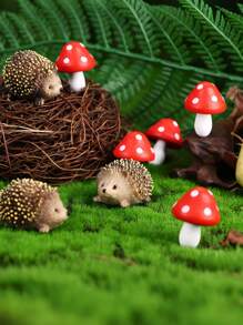 Fairy Wild Garden Accessories Mini Hedgehogs And Mushroom Statue, Micro Landscape Plant Pots Bonsai Craft Decor,2 Hedgehogs & 4 Mushrooms Mini Statues,Miniature Mushroom Figurines Hedgehogs Outdoor Mushroom Figurine For Miniature Garden, For Flower Pots And Bonsai Craft Decoration, Micro Landscape,Festival Gift Easter Gift,Spring - Multicolor - View 1