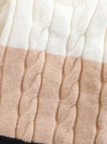 SHEIN Baby Girl Cozy Contrast Striped Knit Dress, Warm & Comfortable For Winter - Apricot - View 6