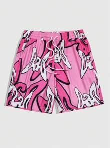 ROMWE MEN Street Life Shorts Masculina Casual com Estampa de Letra e Cordão na Cintura