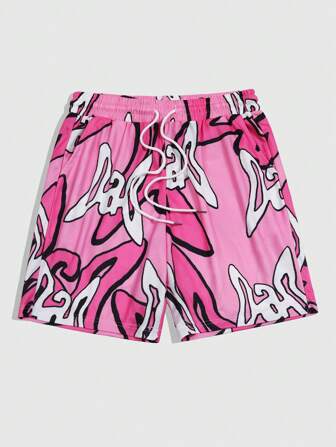 Street Life Men's Casual Letter Print Drawstring Waist Shorts