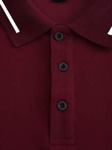 Manfinity Homme Men's Casual Plain Short Sleeve POLO Shirt, Fashionable Everyday Wear - Burgundy - View 6