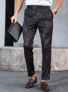 Manfinity Mode Men's Front Button Pocket Printed Casual Pants - Black - View 5