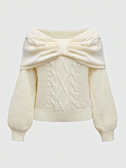 Kawaii Figurative Bow Fuzzy Patchwork Pullover Sweater