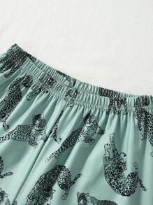 2pcs/Set Tween Boy Classic Polo Collar Cardigan, Leopard Print Short Sleeve T-Shirt And Shorts Loungewear Set - Multicolor - View 6