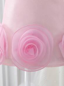 SHEIN Young Girl' Spring/Summer Solid Color Elegant High-End 3D Floral A-Line Dress, Made Of Soft Rose Chiffon Material