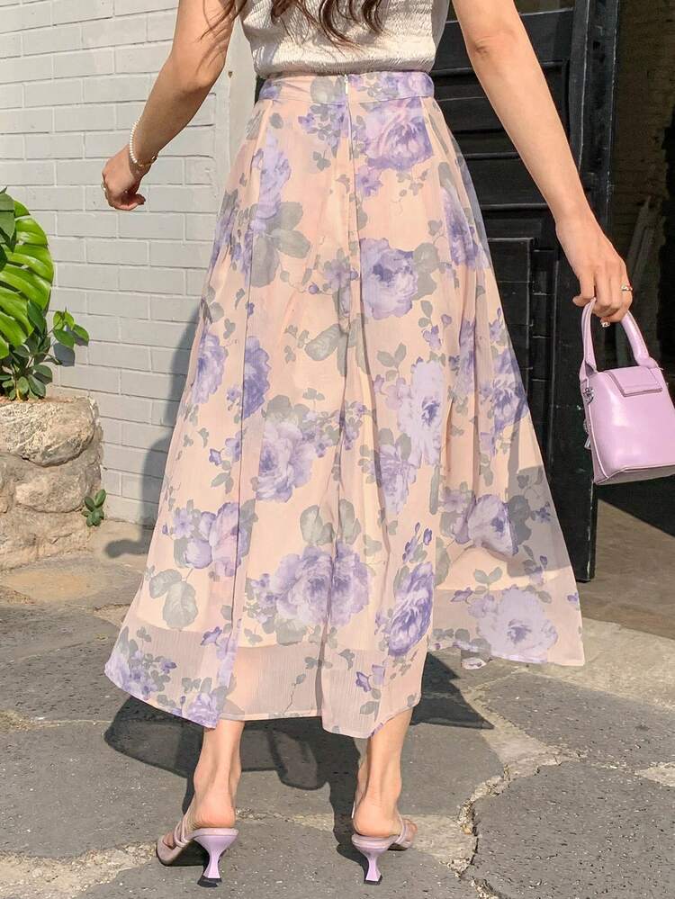 All-Over Floral Print A-Line Women's Skirt, Casual And Fashionable Everyday Wear Easter