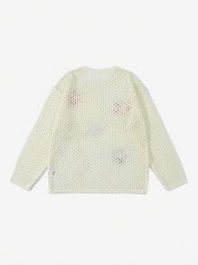 ROMWE MEN Street Life Suéter de punto calado con patrón bordado para hombres - Blanco - Ver 6