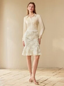 MOTF PREMIUM Camisa abotonada con parches florales - Champán - Ver 6