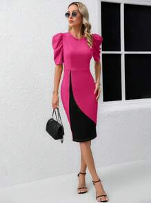 SHEIN Clasi 女士休闲简约时尚日常连衣裙 - 玫紅色 - 查看 3