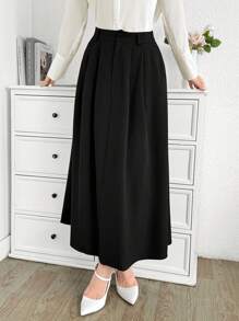 Modelyn Effen kleur dames rok met knoopsluiting aan de voorkant en casual A-lijn