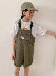 DAZY Tween Girl Letter Print Round Neck T-Shirt And Bib Shorts Set, 2pcs,Girls Summer Outfits,Back To School Clothes - White - View 4