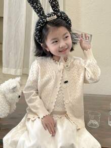 DAZY Young Girl Sleeveless Cardigan Sweater Set, Spring/Summer - White - View 5