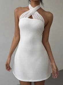 Aloruh Damen einfarbiges, minimalistisches, lässiges, tägliches Minikleid