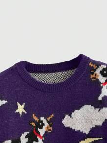 ROMWE J-Fashion Cute Whimsical Cow Knitted Pullover Sweater For Kids - Purple - View 3