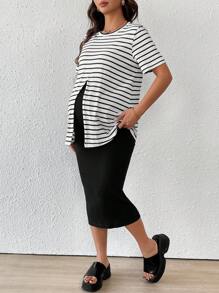 SHEIN Set de 2 piezas de Top de camiseta y Falda con cintura ajustable para Maternidad