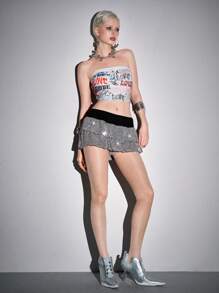 ROMWE Avant Y3K Low-Waist Sequins Party Bubble Skirts